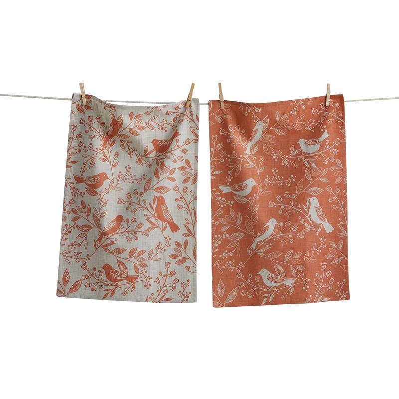 Melon Birds &amp; Vines Canyon Dishtowels, set of 2