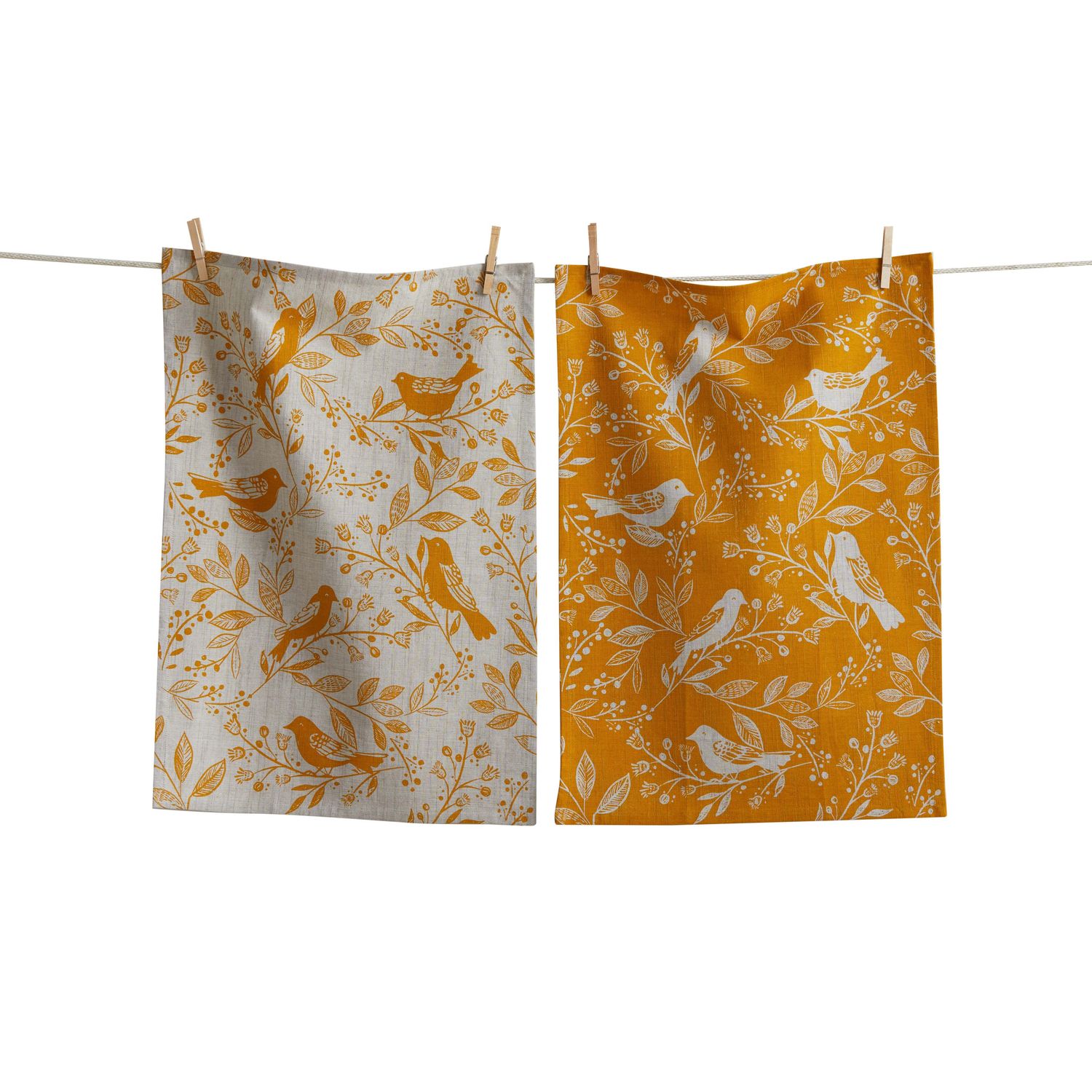 Ochre Birds &amp; Vines Canyon Dishtowels, set of 2