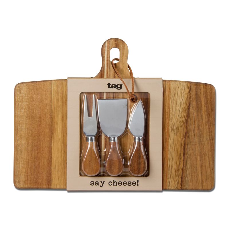 9.6"x12.7" Acacia Serving Board with Cheese Knives
