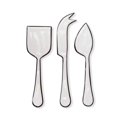 White Enamel Cheese Knives with Black Trim, set of 3