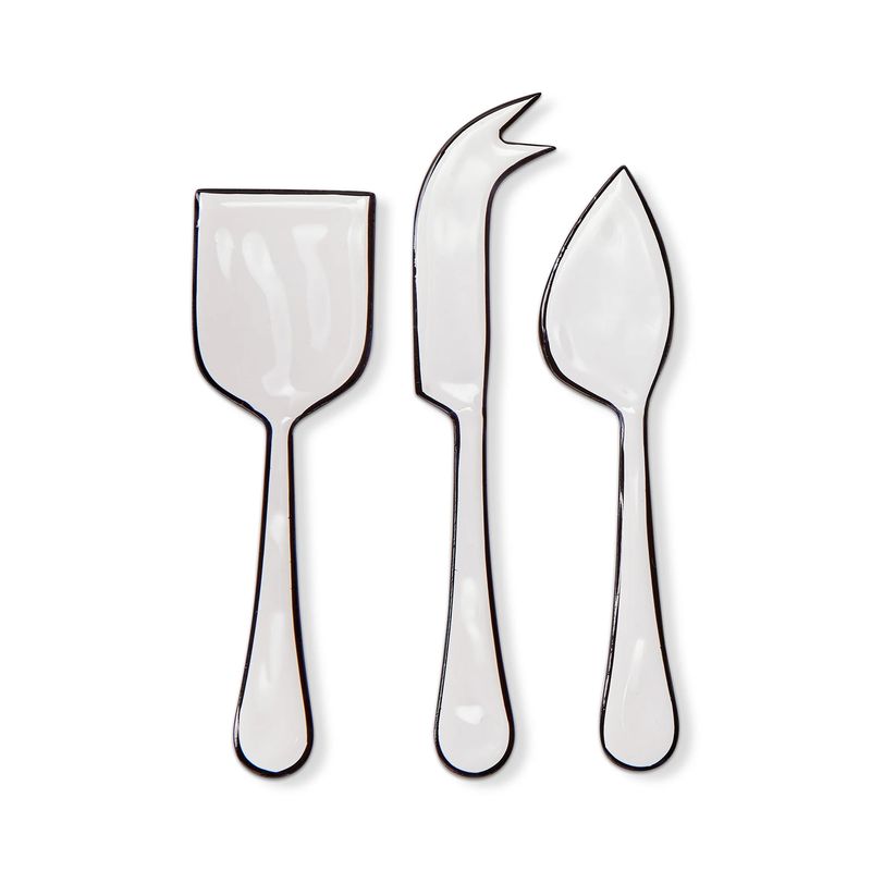 White Enamel Cheese Knives with Black Trim, set of 3