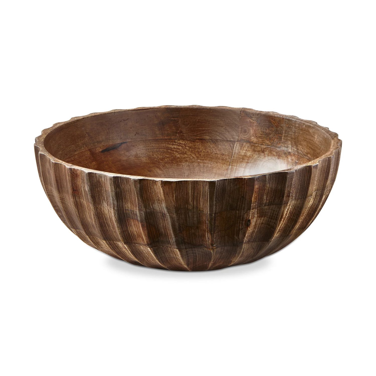 13" Fluted Mango Wood Serving Bowl