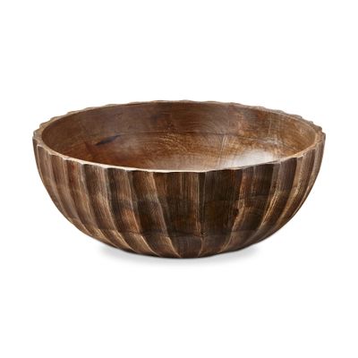 13" Fluted Mango Wood Serving Bowl