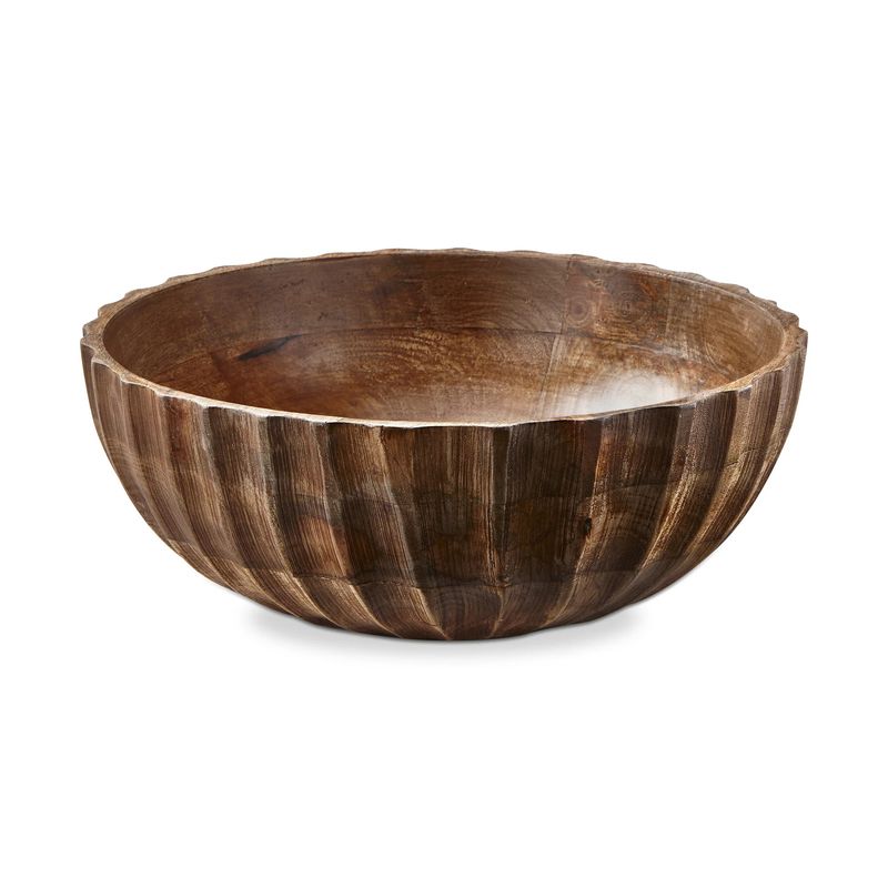 13" Fluted Mango Wood Serving Bowl