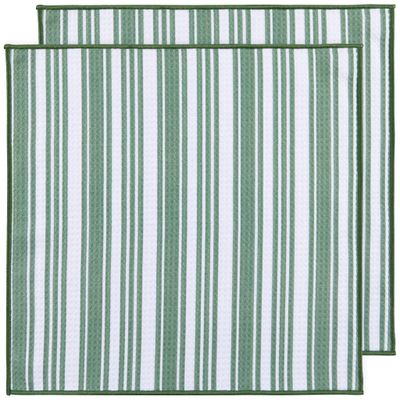 Elm Green Stripe Dishcloths, set of 2