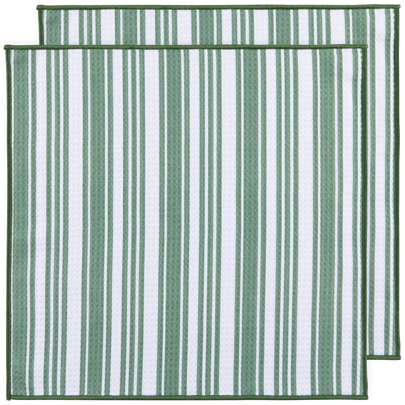 Elm Green Stripe Dishcloths, set of 2