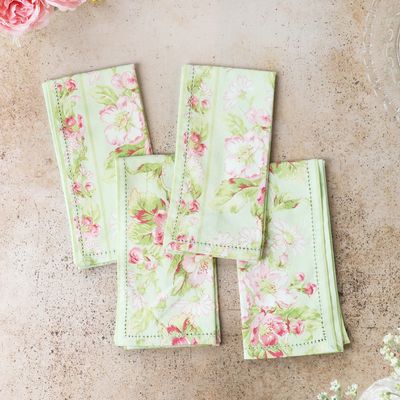 April Cornell Light Green Apple Blossom Napkins, set of 4