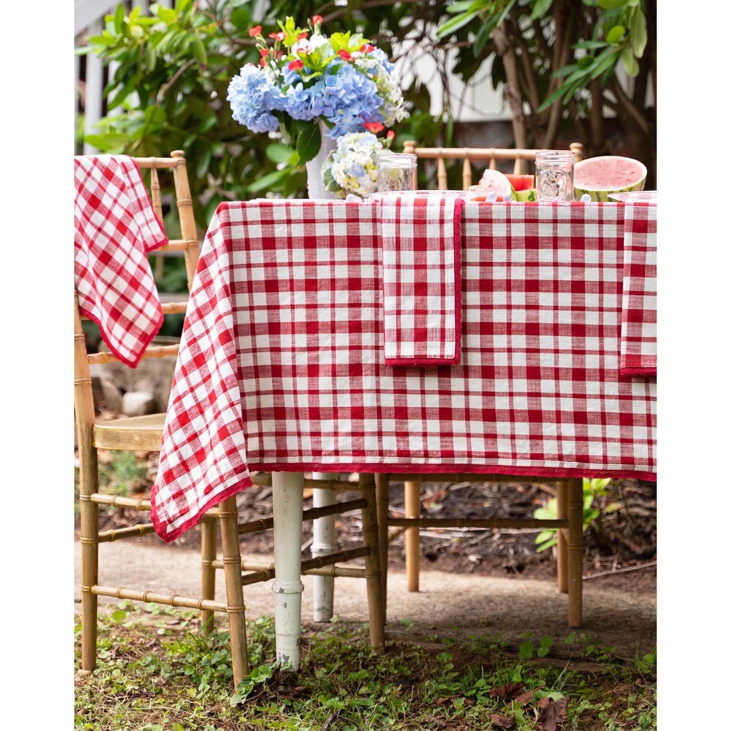April Cornell 60x90" Watermelon Plaid Tablecloth