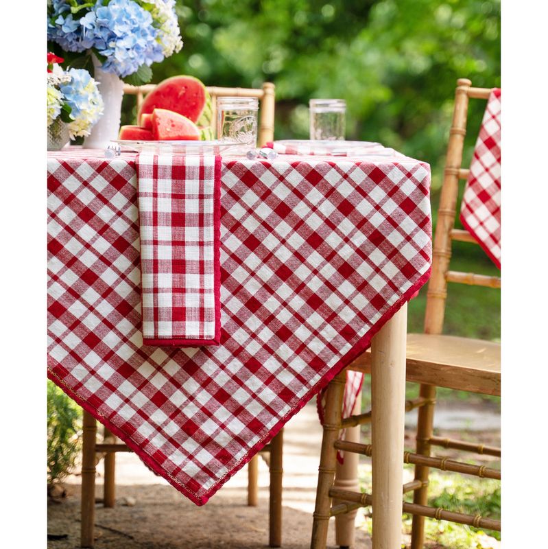 April Cornell 54x54" Watermelon Plaid Tablecloth