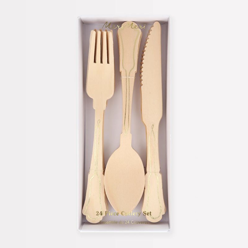 Elegant Wood Cutlery, set of 24