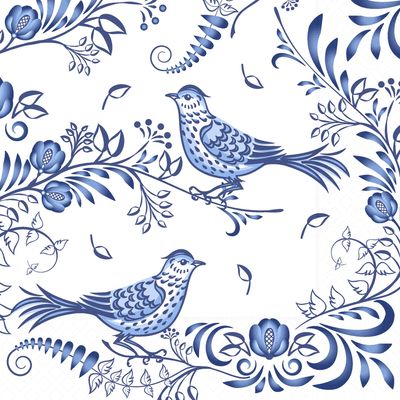 Porcelain Bird Cocktail Napkins, set of 20