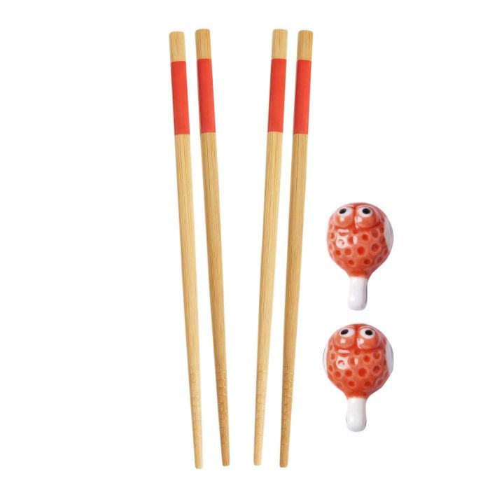 Bamboo Chopsticks &amp; Ceramic Fish Rests, 2 pairs