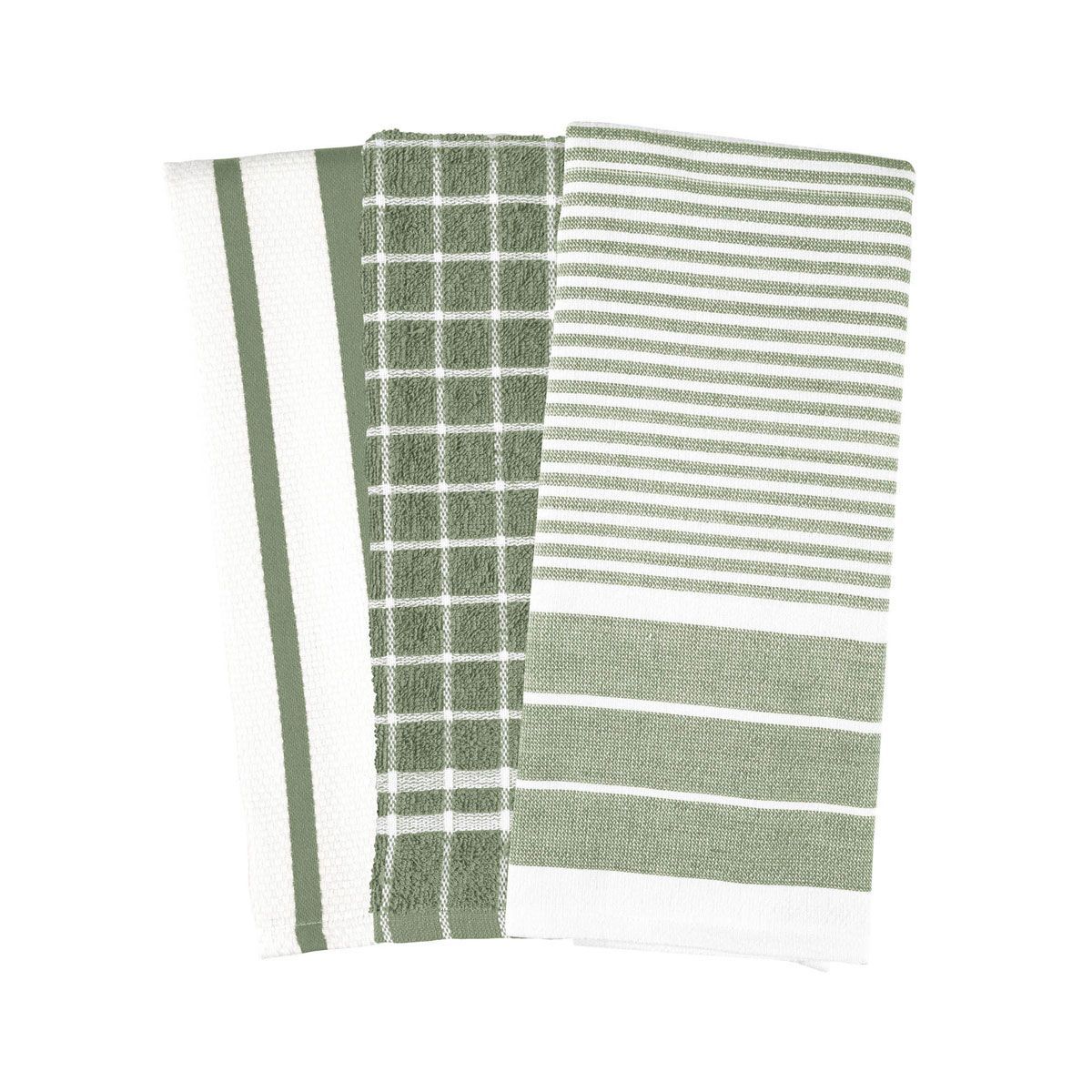 Green &amp; White Dishtowels, set of 3