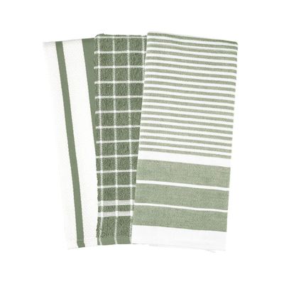 Green &amp; White Dishtowels, set of 3