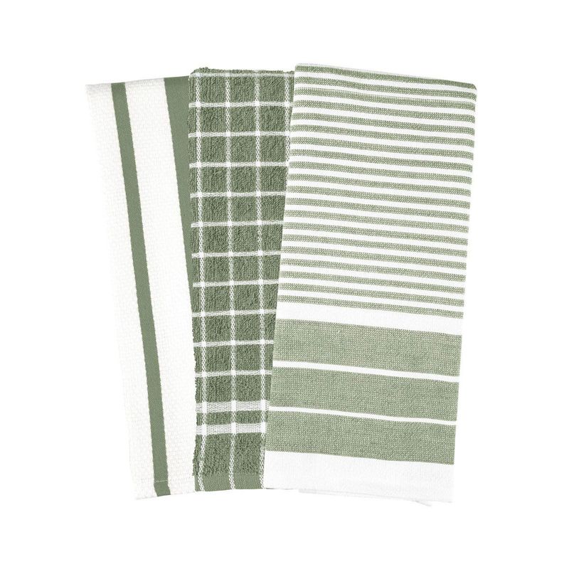 Green &amp; White Dishtowels, set of 3