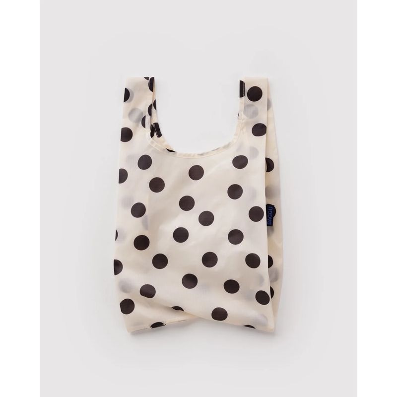 Cream &amp; Black Polka Dot Baby Baggu Small Reusable Tote Bag