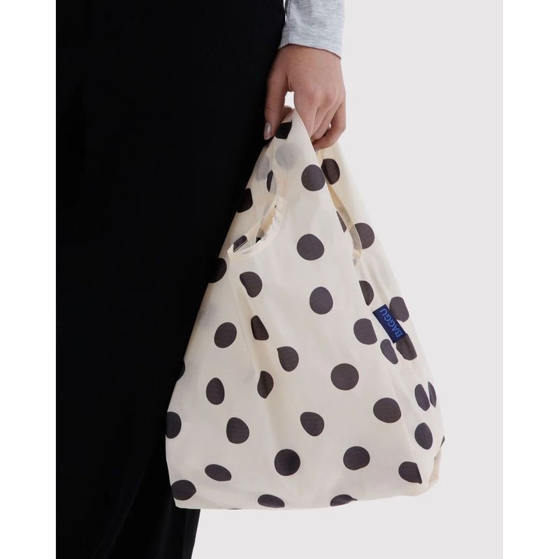 Cream &amp; Black Polka Dot Baby Baggu Small Reusable Tote Bag