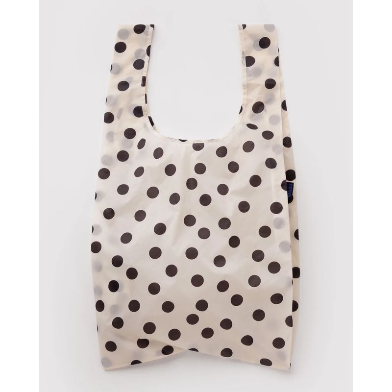 Cream &amp; Black Polka Dot Big Baggu Large Reusable Tote Bag