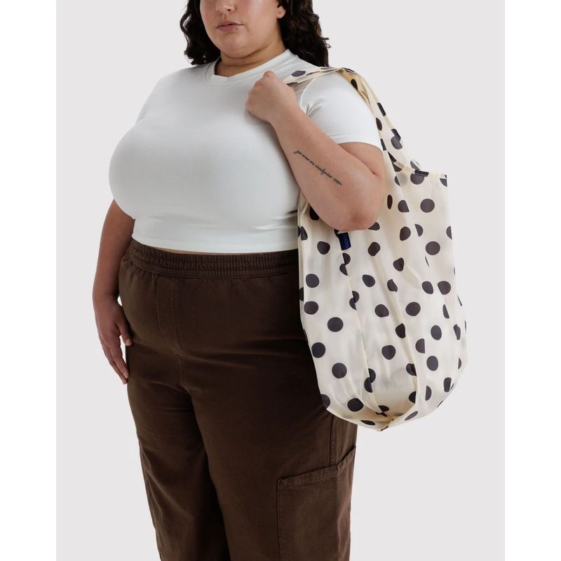 Cream &amp; Black Polka Dot Big Baggu Large Reusable Tote Bag