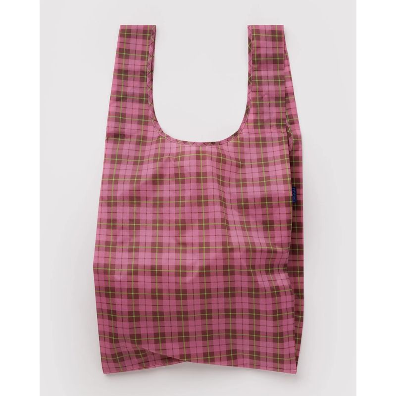 Azalea Pink Tartan Big Baggu Large Reusable Tote Bag
