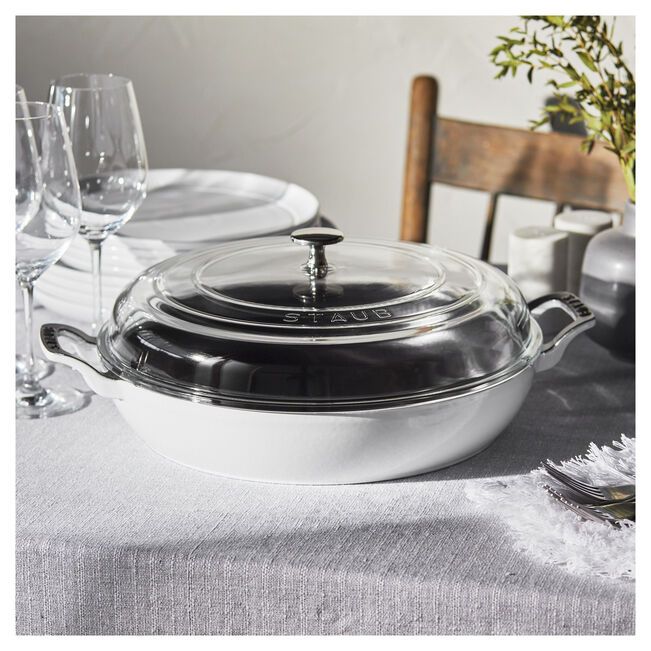 Staub 3.5 quart White Braiser with Glass Lid