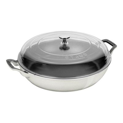Staub 3.5 quart White Truffle Braiser with Glass Lid