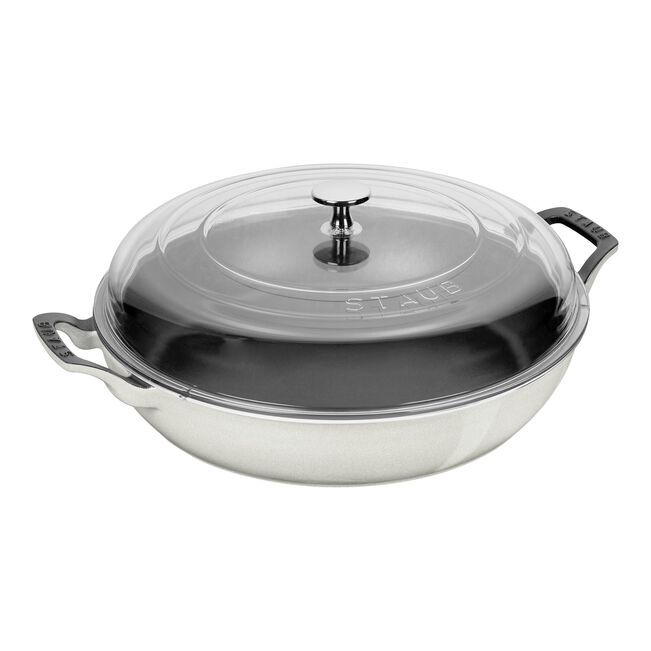 Staub 3.5 quart White Truffle Braiser with Glass Lid