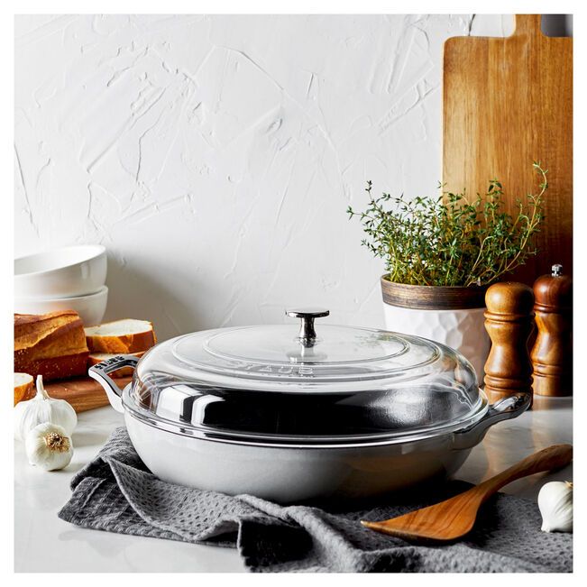 Staub 3.5 quart White Truffle Braiser with Glass Lid