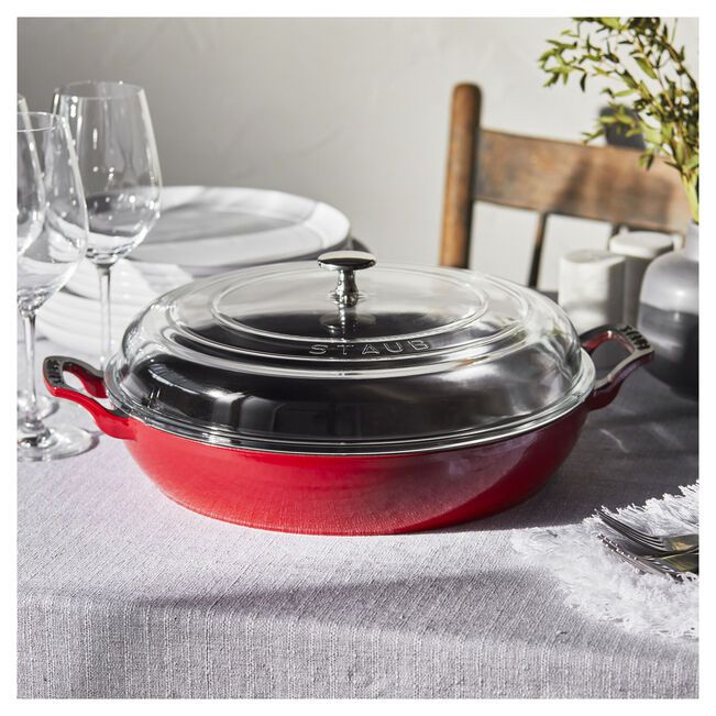 Staub 3.5 quart Cherry Red Braiser with Glass Lid