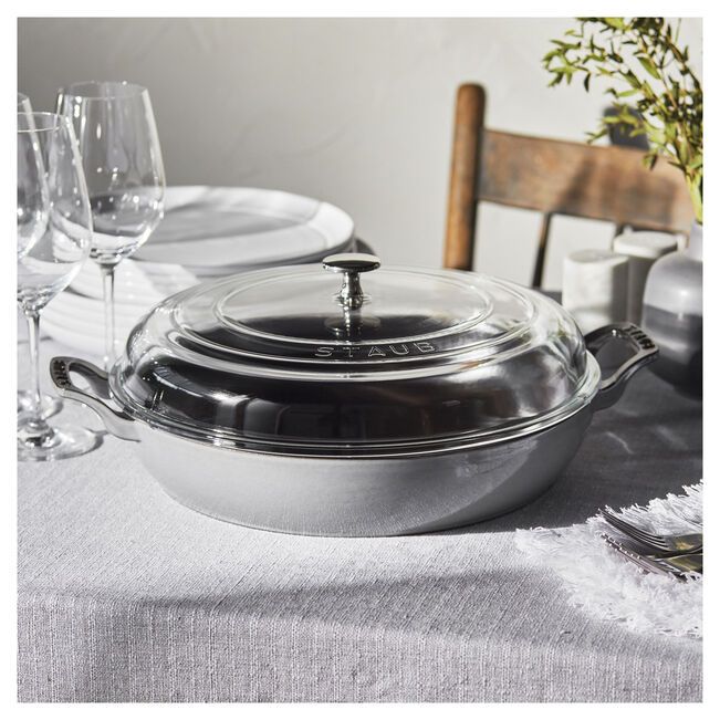 Staub 3.5 quart Graphite Grey Braiser with Glass Lid