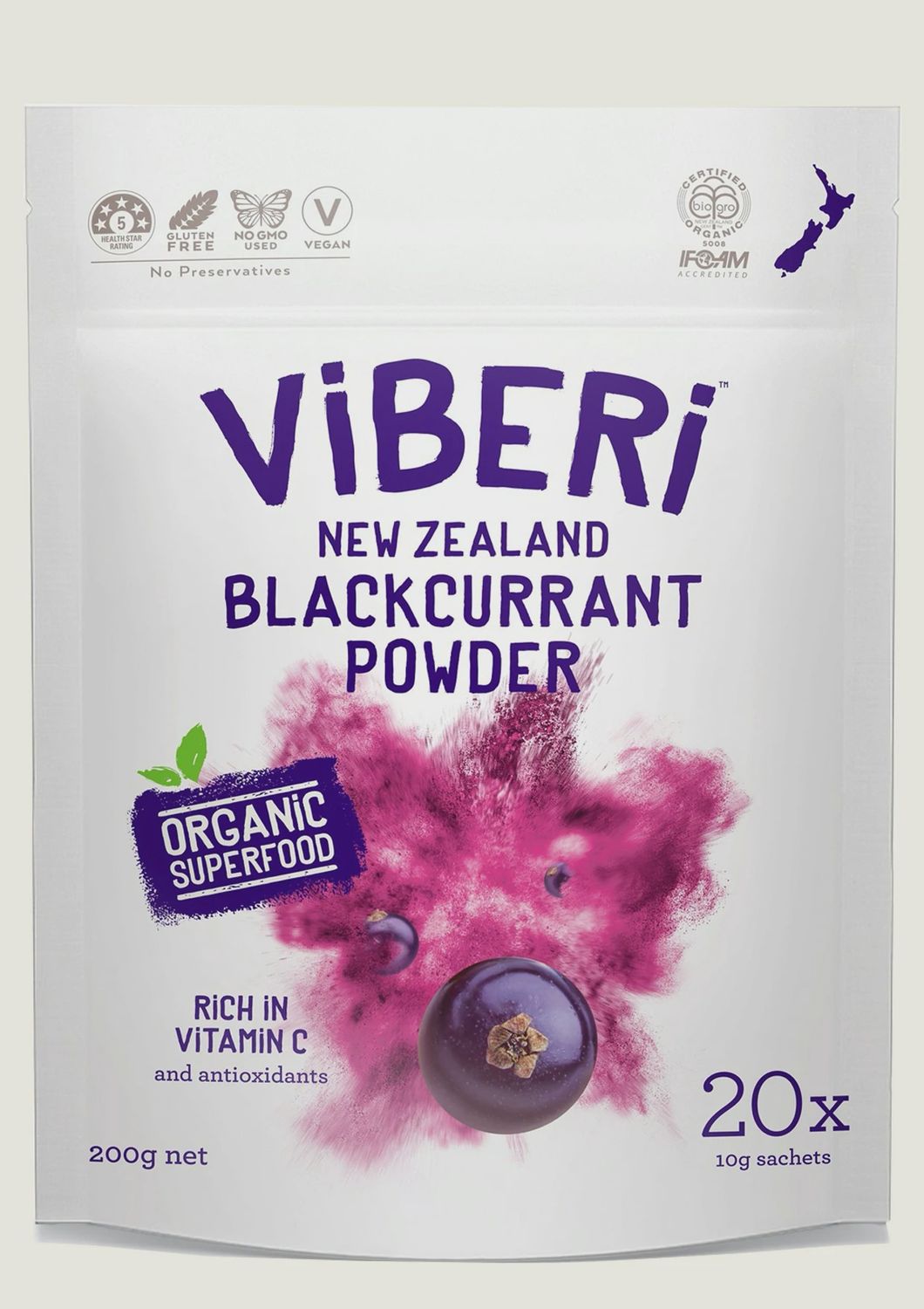 Organic Blackcurrant Powder 200gm (20 x Sachets)