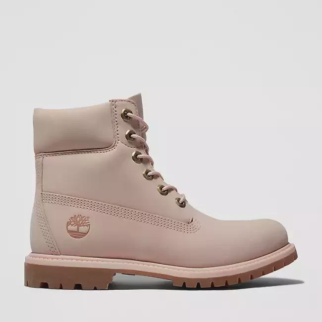 TIMBERLAND PREMIUM 6 IN WATERPROOF BOOT LIGHT PINK NUBUCK, Color: Light Pink Nubuck, Size: 7