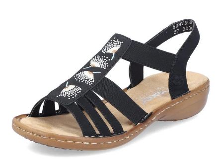 RIEKER SANDAL 60875-00 BLACK, Color: Black, Size: 38 (Us 7)