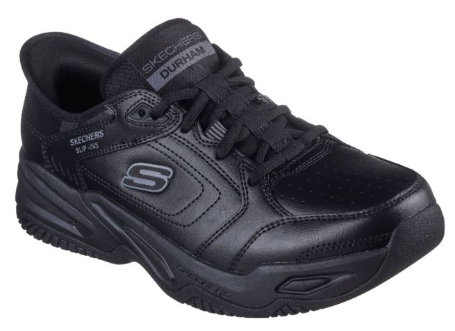 SKECHERS MEN&#39;S SLIP INS DURHAM DELVOR BLACK, Color: Black, Size: 8, Width: Extra Wide Fit