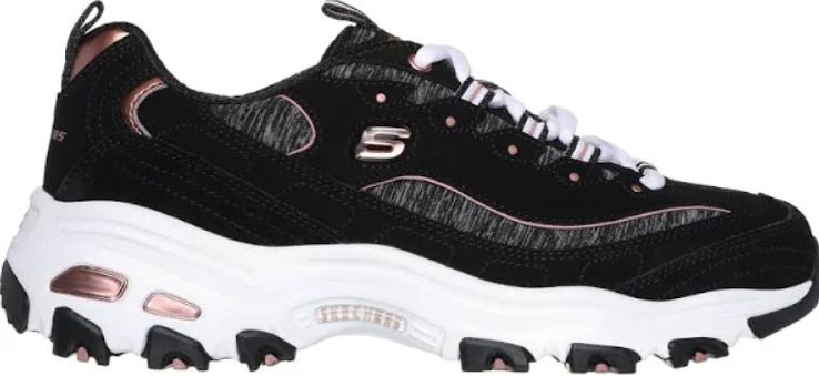 SKECHERS WOMEN&#39;S D&#39;LITES - ME TIME, Color: Black/Rose Gold, Size: 6