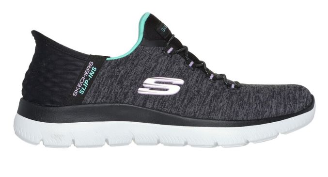 SKECHERS WOMEN&#39;S SLIP-INS SUMMITS-DAZZLING HAZE BLACK/TURQUOISE, Size: 7