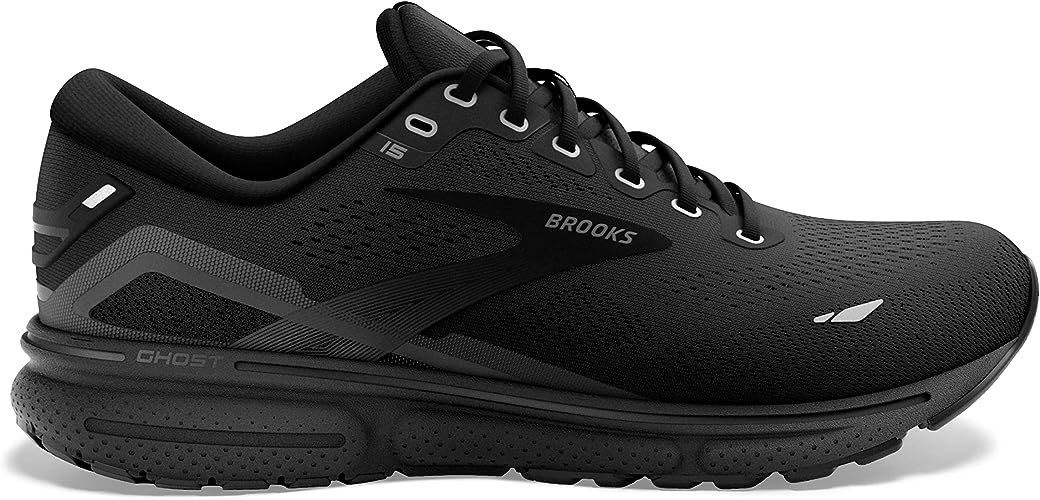 BROOKS MENS GHOST 15, Color: BLACK/BLACK/EBONY, Size: 8.5, Width: 2E (Wide)