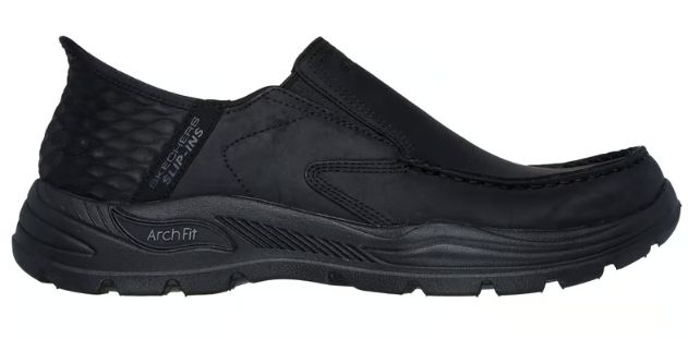 SKECHERS MEN&#39;S SLIP INS ARCHFIT MOTLEY MILO BLACK, Color: Black, Size: 9, Width: Extra Wide Fit