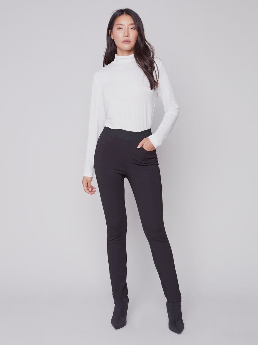 CHARLIE B PULL ON WIDE LEG PANTS, Color: Black, Size: 2