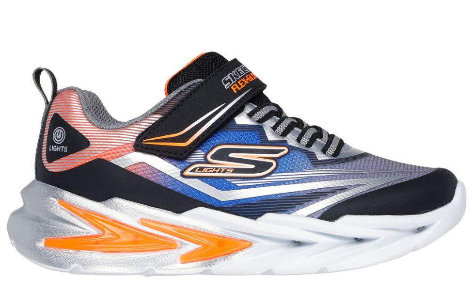 SKECHERS KIDS S LIGHTS FLEX GLOW ULTRA, Color: Black/Silver, Size: 10.5