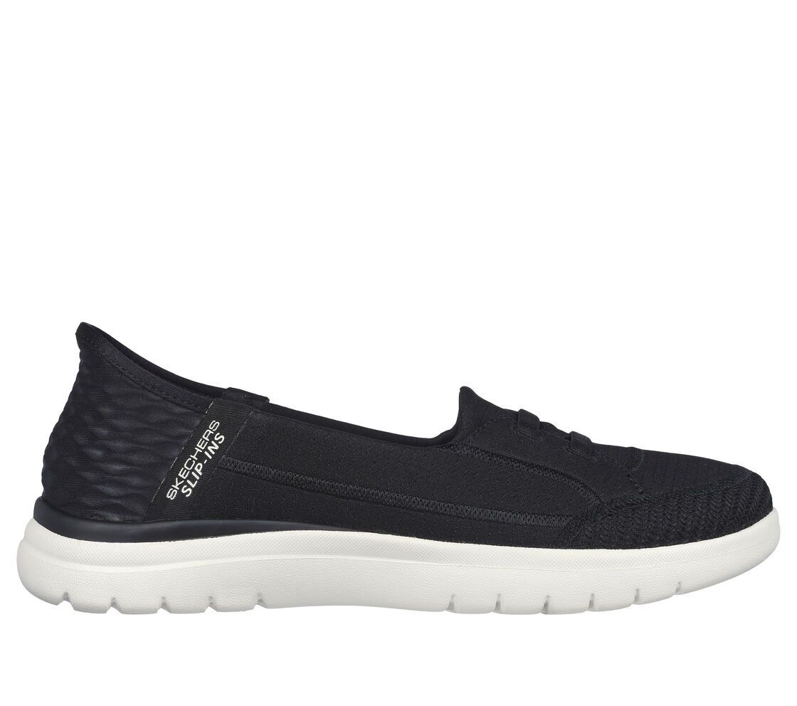 SKECHERS SLIP-INS ON-THE-GO FLEX-TOP NOTCH BLACK/WHITE, Size: 7.5