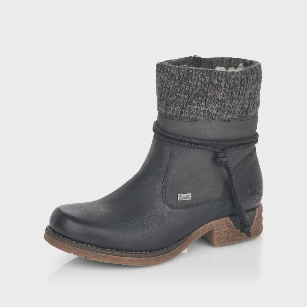 RIEKER WOMEN&#39;S SHORT BOOT WITH CUFF-BLACK, Size: 36 (US 5.5)