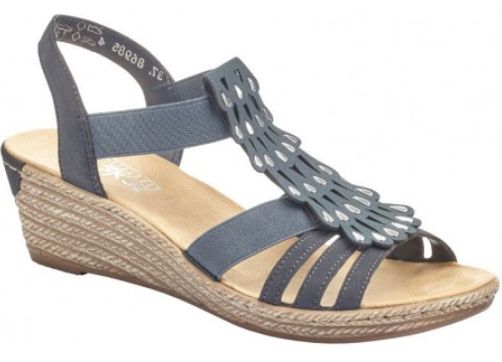 RIEKER WOMEN&#39;S WEDGE SANDAL 62436-14 BLUE, Color: Blue, Size: 38 (Us 7)