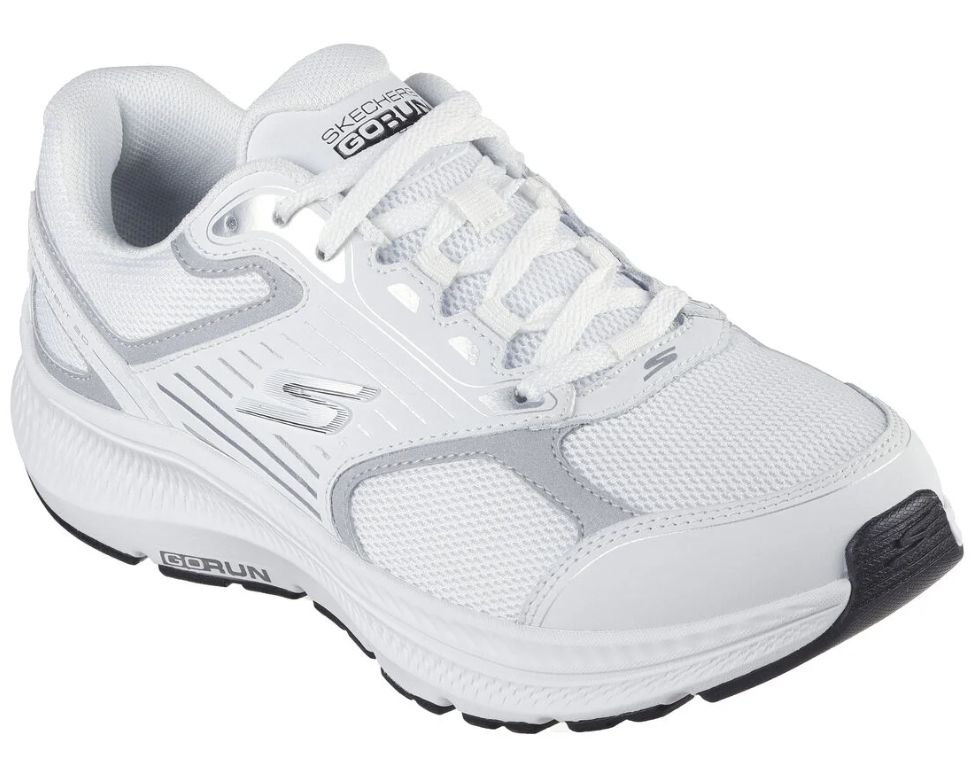 SKECHERS WOMEN&#39;S GO RUN CONSISTENT 2.0 ADVANTAGE, Color: White/Silver, Size: 6, Width: Medium