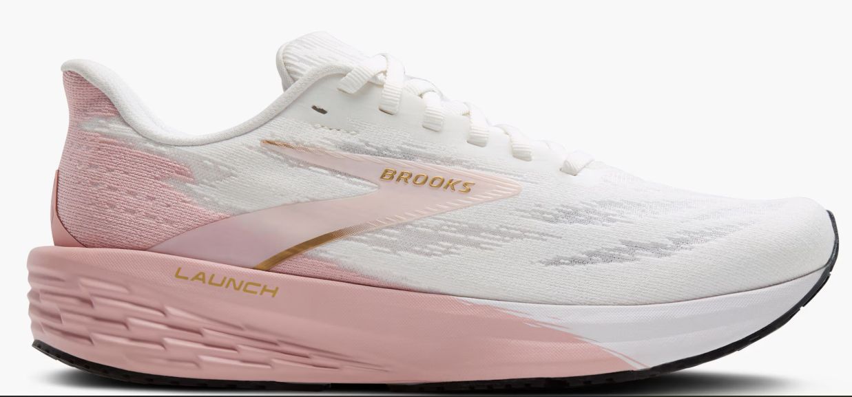 BROOKS WOMEN&#39;S LAUNCH 11 - WHITE/GOLD/PINK, Size: 6