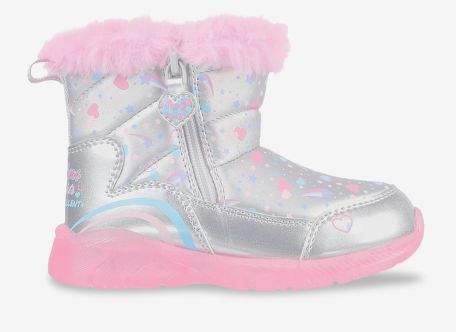 SKECHERS TODDLERS S-LIGHTS Galactic Love, Color: Silver Pink, Size: 5