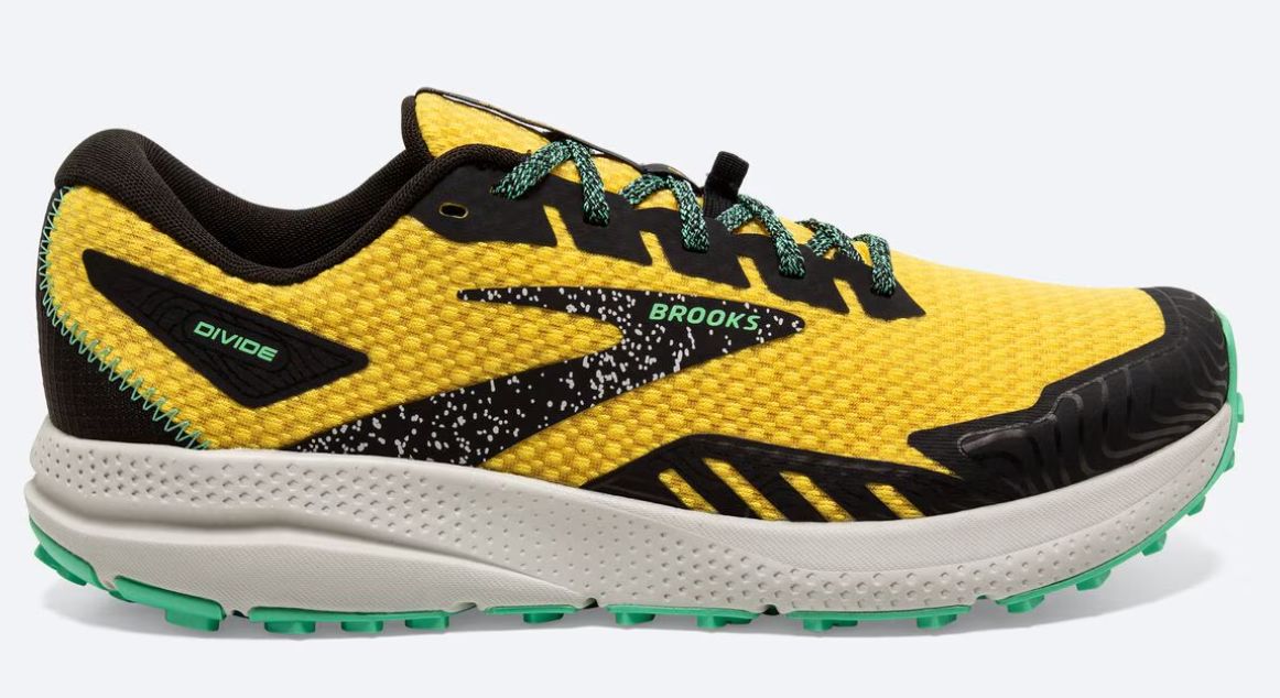 BROOKS MEN&#39;S DIVIDE 4 - LEMON CHROME/BLACK/SPRING BUD, Size: 14