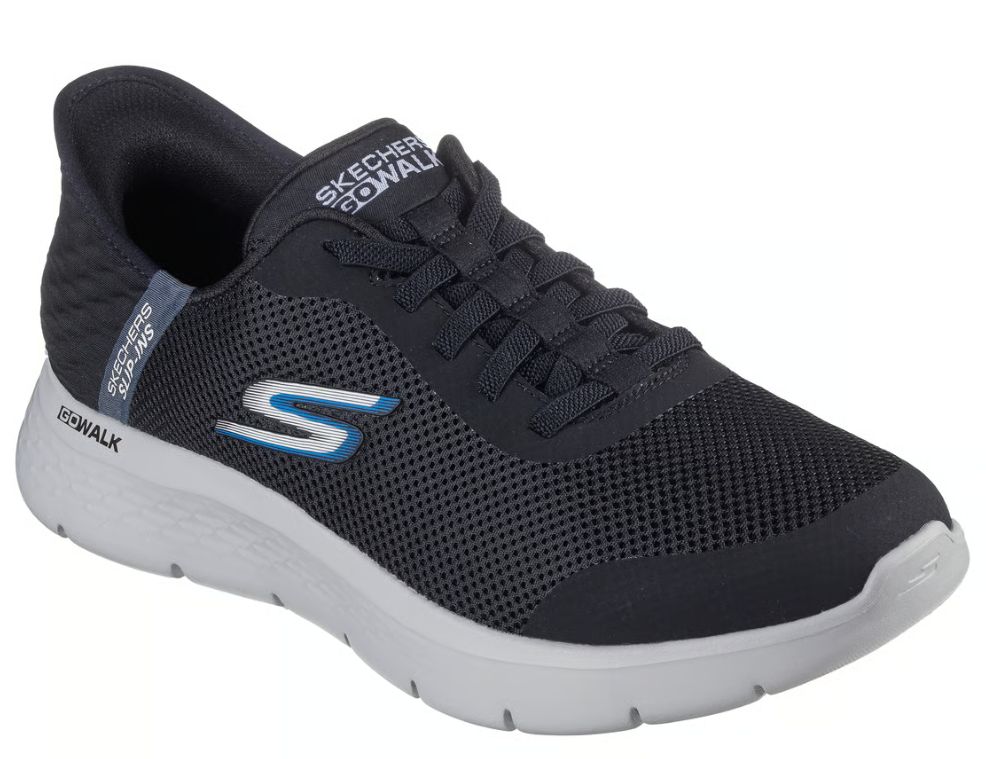 SKECHERS MEN&#39;S SLIP-INS GO WALK FLEX - HANDS UP, Color: Black/Gray, Size: 8.5, Width: Extra Wide