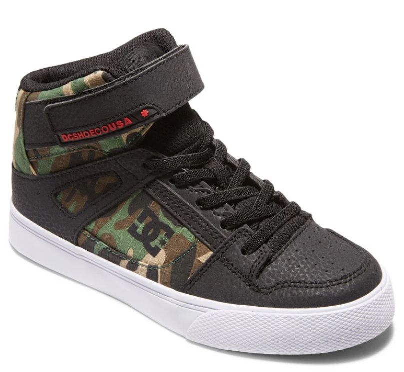DC BOYS PURE HI ELASTIC LACE HIGH-TOP EV - BLACK/CAMO, Size: 11