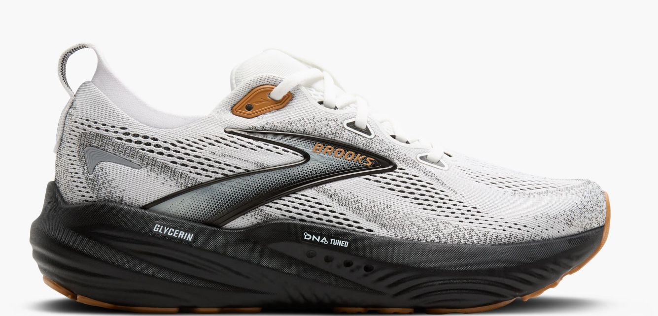 BROOKS MEN&#39;S GLYCERIN 22, Color: White/Grey/Black, Size: 9 2E